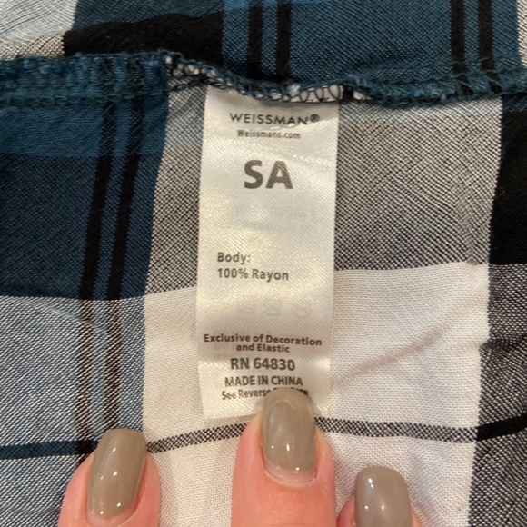 Weissman Plaid Button Snap Shirt - Blue/Black/White, 100% Rayon (Adult Small) - Picture 6 of 7